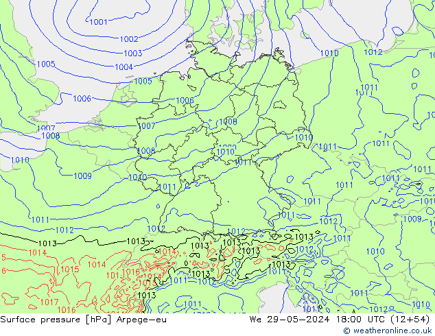 Atmosférický tlak Arpege-eu St 29.05.2024 18 UTC