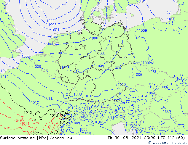 Surface pressure Arpege-eu Th 30.05.2024 00 UTC