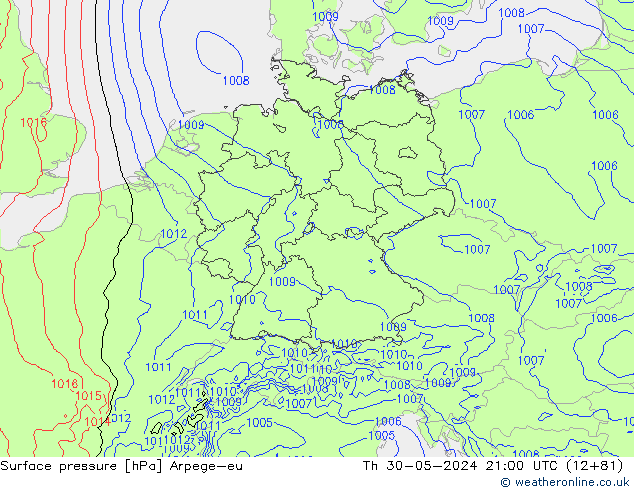 Surface pressure Arpege-eu Th 30.05.2024 21 UTC