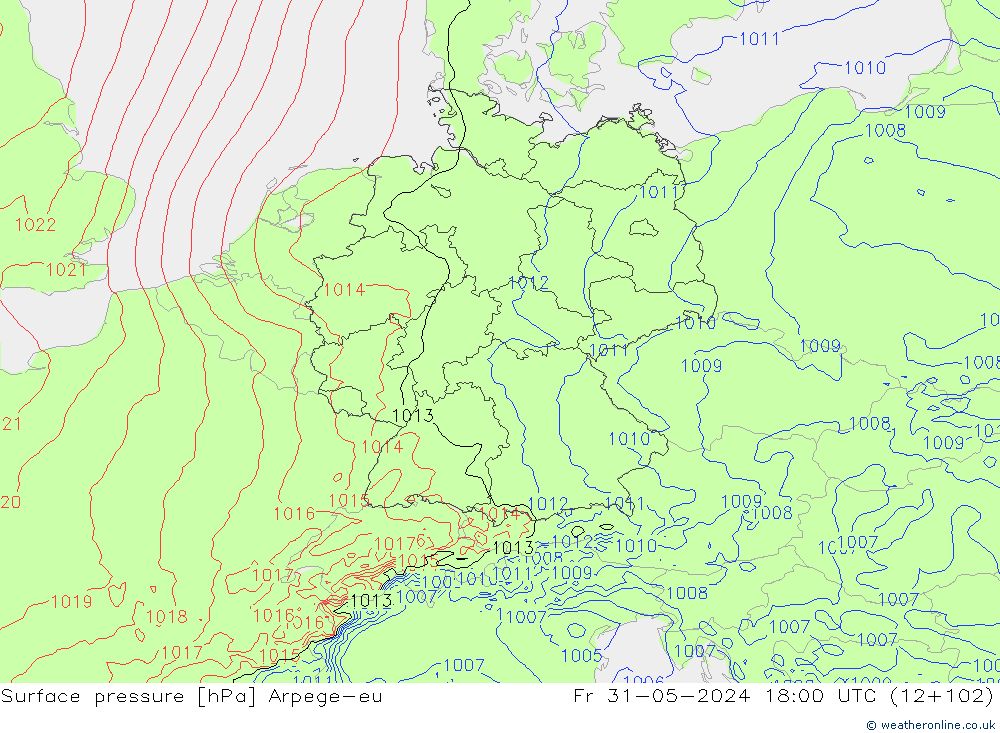 Surface pressure Arpege-eu Fr 31.05.2024 18 UTC