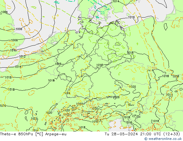 Theta-e 850hPa Arpege-eu  28.05.2024 21 UTC