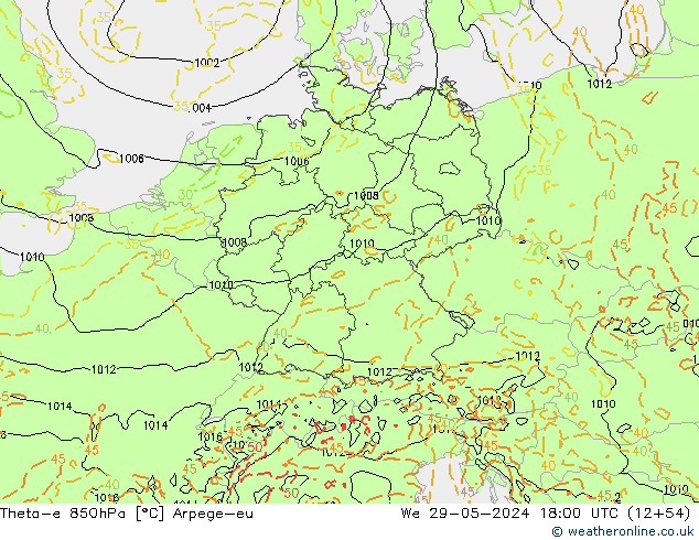 Theta-e 850hPa Arpege-eu We 29.05.2024 18 UTC