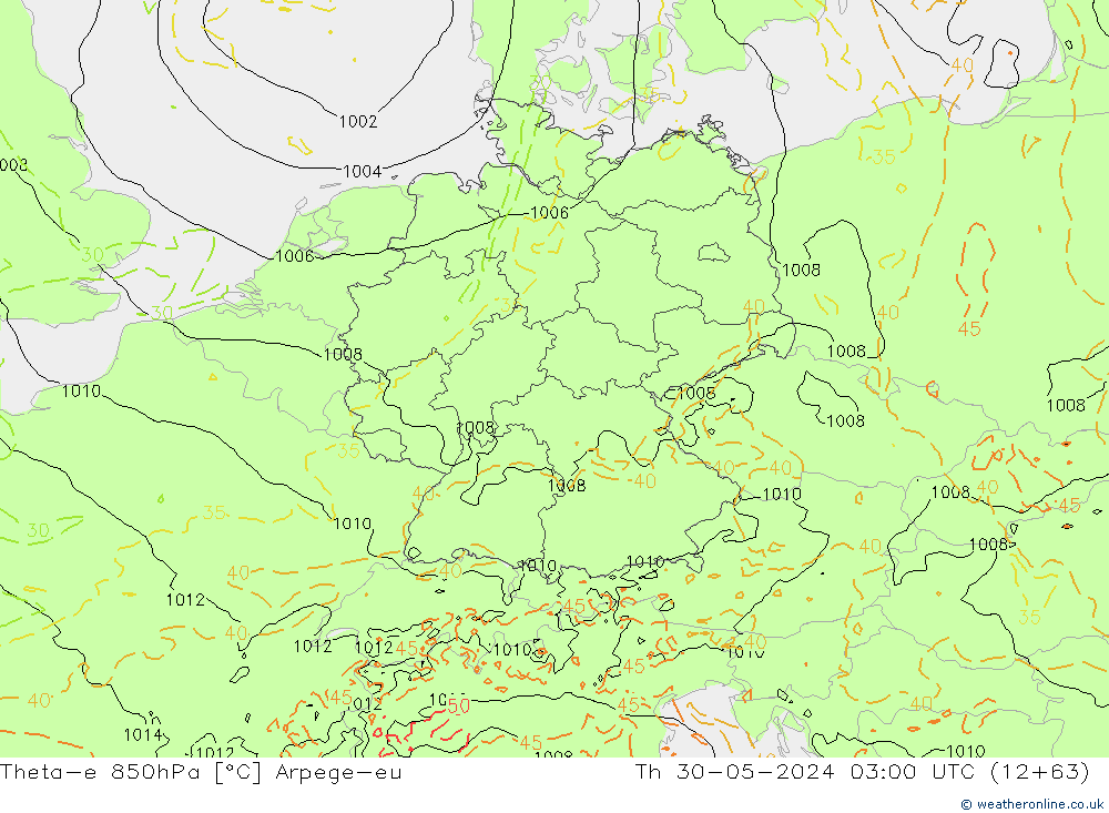 Theta-e 850hPa Arpege-eu Th 30.05.2024 03 UTC