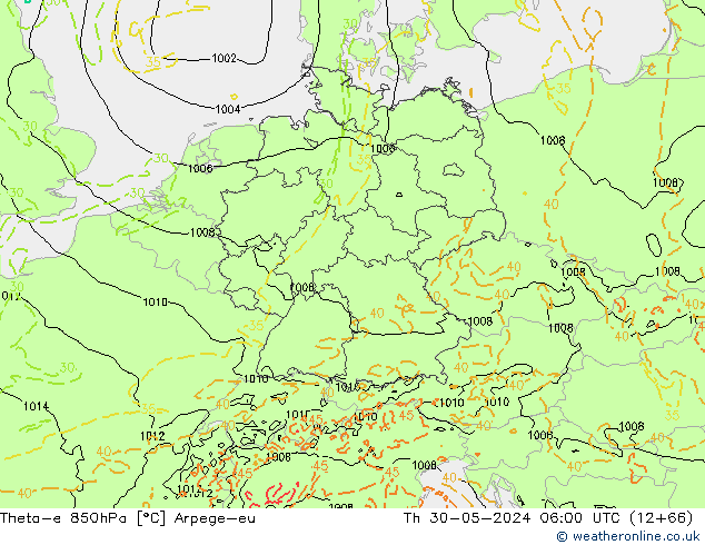 Theta-e 850hPa Arpege-eu Per 30.05.2024 06 UTC