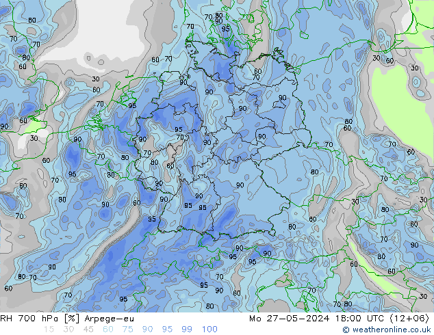 RH 700 гПа Arpege-eu пн 27.05.2024 18 UTC