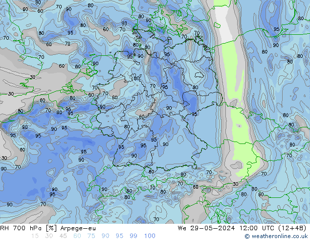 RH 700 hPa Arpege-eu We 29.05.2024 12 UTC