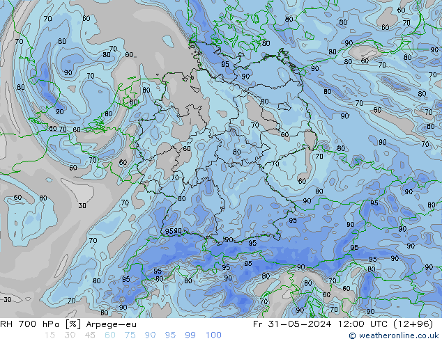 Humidité rel. 700 hPa Arpege-eu ven 31.05.2024 12 UTC