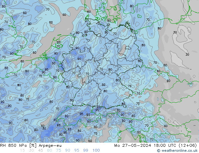 RH 850 hPa Arpege-eu Po 27.05.2024 18 UTC