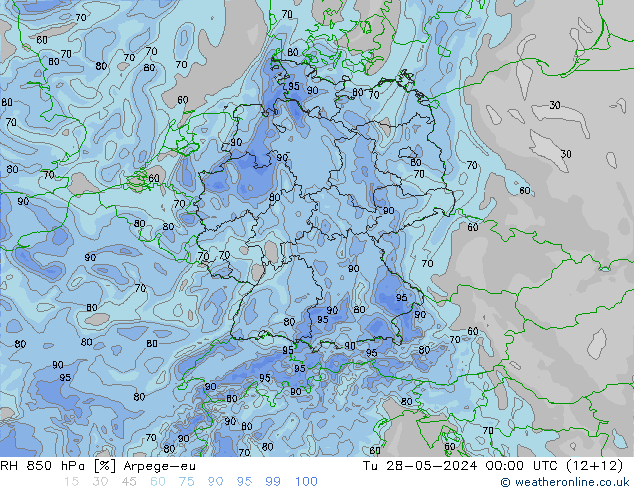 850 hPa Nispi Nem Arpege-eu Sa 28.05.2024 00 UTC