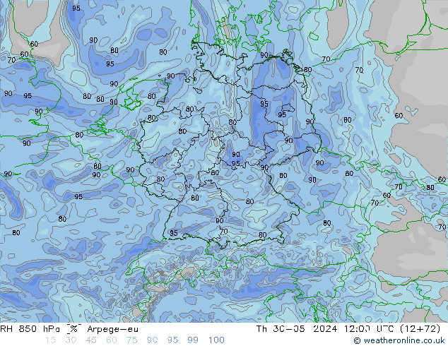 RH 850 hPa Arpege-eu gio 30.05.2024 12 UTC