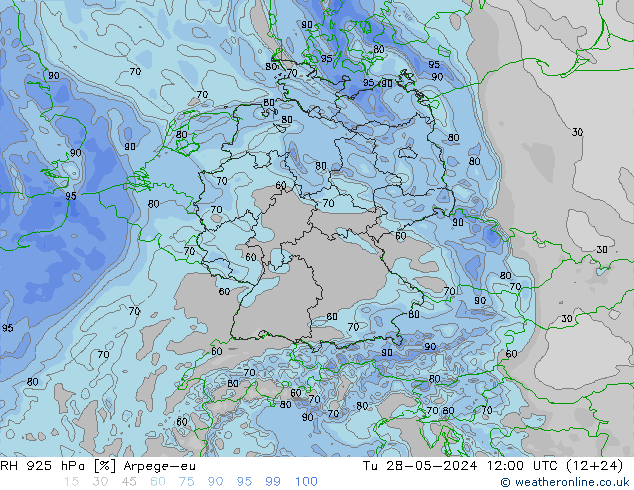 RH 925 hPa Arpege-eu  28.05.2024 12 UTC