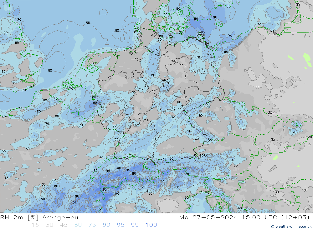 RH 2m Arpege-eu Mo 27.05.2024 15 UTC