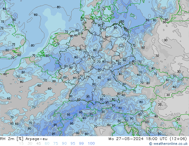 RH 2m Arpege-eu Mo 27.05.2024 18 UTC