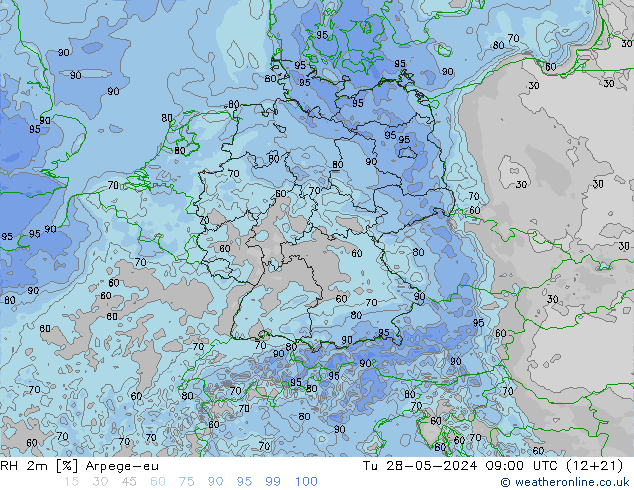 RH 2m Arpege-eu Tu 28.05.2024 09 UTC