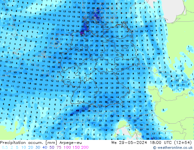 Precipitación acum. Arpege-eu mié 29.05.2024 18 UTC