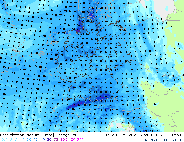 Precipitation accum. Arpege-eu  30.05.2024 06 UTC