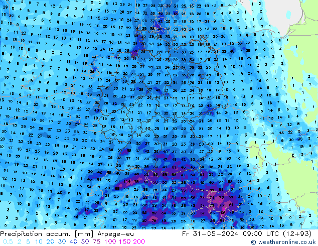 Precipitation accum. Arpege-eu  31.05.2024 09 UTC