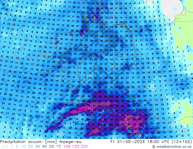 Precipitation accum. Arpege-eu Fr 31.05.2024 18 UTC