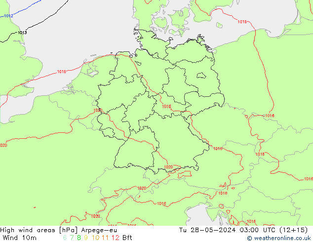 High wind areas Arpege-eu Út 28.05.2024 03 UTC