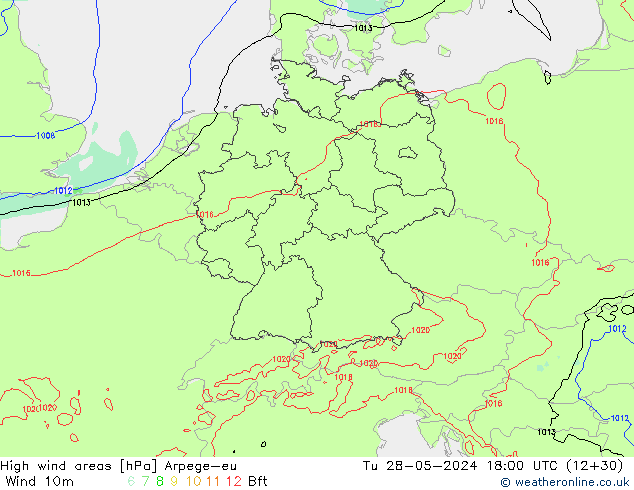 High wind areas Arpege-eu вт 28.05.2024 18 UTC