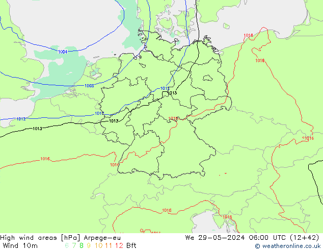 High wind areas Arpege-eu We 29.05.2024 06 UTC