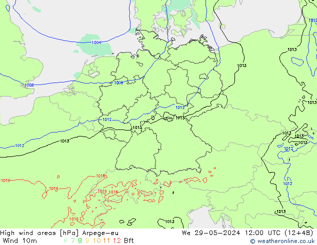 High wind areas Arpege-eu We 29.05.2024 12 UTC