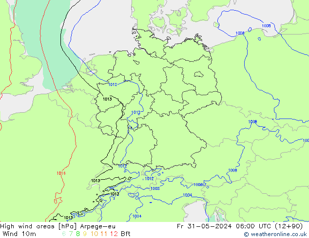 Windvelden Arpege-eu vr 31.05.2024 06 UTC