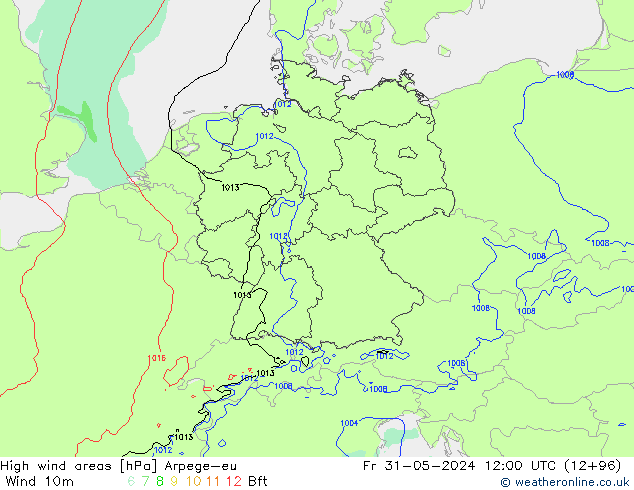 High wind areas Arpege-eu ven 31.05.2024 12 UTC