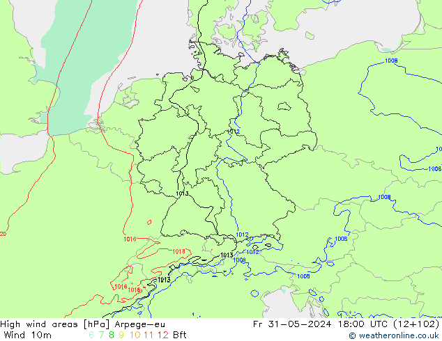 High wind areas Arpege-eu Pá 31.05.2024 18 UTC