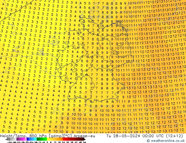 Height/Temp. 850 hPa Arpege-eu Tu 28.05.2024 00 UTC