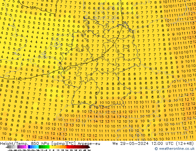 Height/Temp. 850 hPa Arpege-eu  29.05.2024 12 UTC