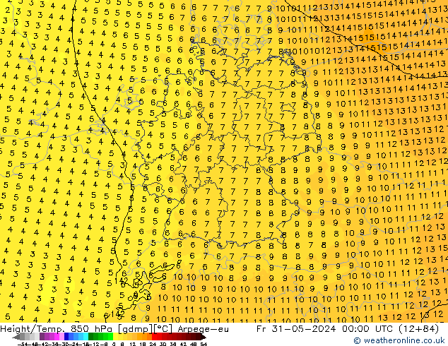 Height/Temp. 850 hPa Arpege-eu Fr 31.05.2024 00 UTC