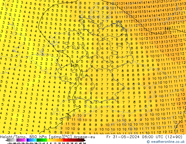 Height/Temp. 850 hPa Arpege-eu Sex 31.05.2024 06 UTC