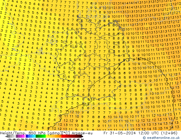 Height/Temp. 850 hPa Arpege-eu Fr 31.05.2024 12 UTC