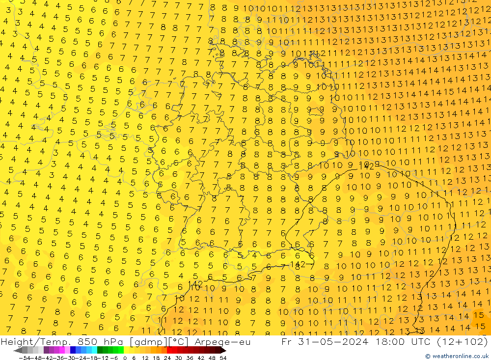 Height/Temp. 850 hPa Arpege-eu Fr 31.05.2024 18 UTC