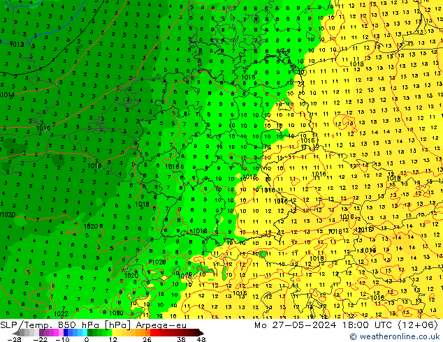 SLP/Temp. 850 hPa Arpege-eu lun 27.05.2024 18 UTC