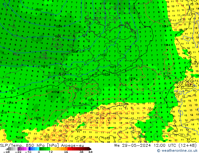 SLP/Temp. 850 hPa Arpege-eu Qua 29.05.2024 12 UTC