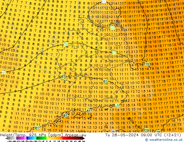 Height/Temp. 925 гПа Arpege-eu вт 28.05.2024 09 UTC