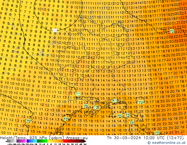 Hoogte/Temp. 925 hPa Arpege-eu do 30.05.2024 12 UTC