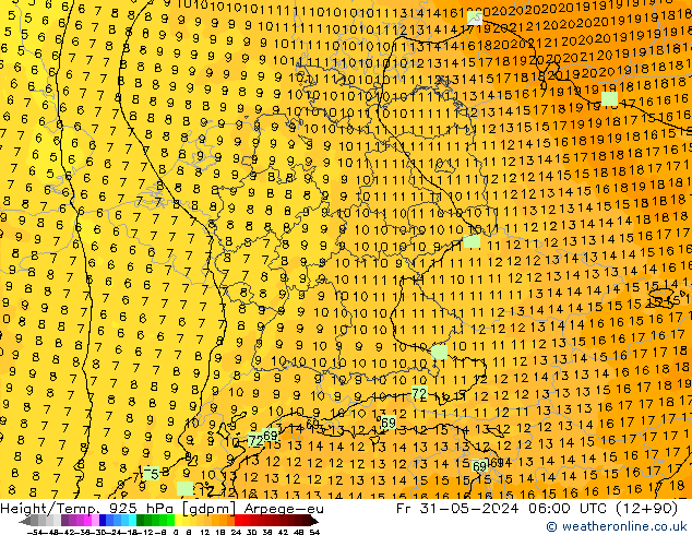 Hoogte/Temp. 925 hPa Arpege-eu vr 31.05.2024 06 UTC