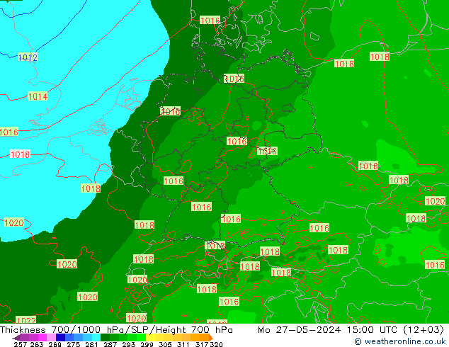 Thck 700-1000 hPa Arpege-eu Po 27.05.2024 15 UTC