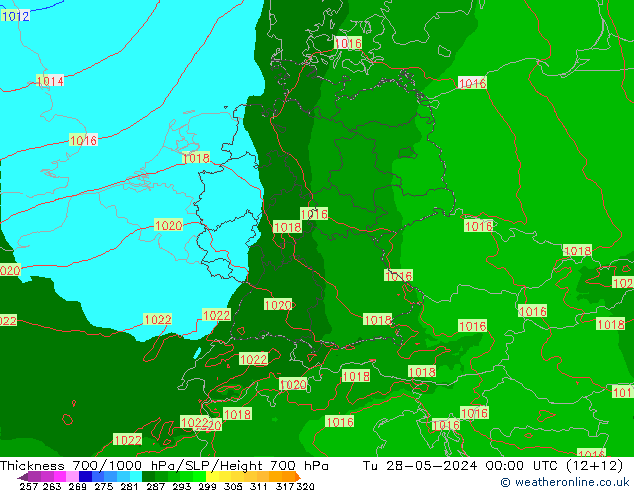 Schichtdicke 700-1000 hPa Arpege-eu Di 28.05.2024 00 UTC