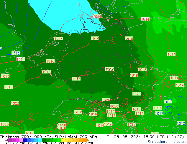 Schichtdicke 700-1000 hPa Arpege-eu Di 28.05.2024 15 UTC