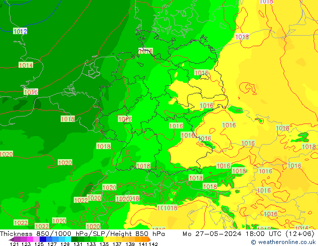 Dikte 850-1000 hPa Arpege-eu ma 27.05.2024 18 UTC