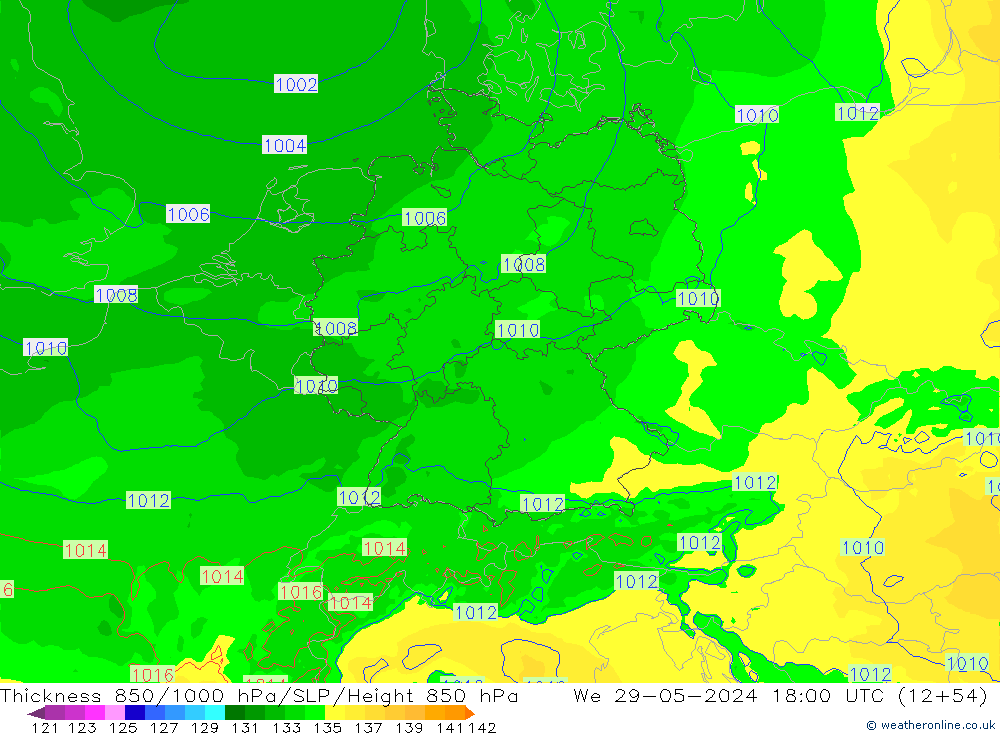 Thck 850-1000 hPa Arpege-eu We 29.05.2024 18 UTC