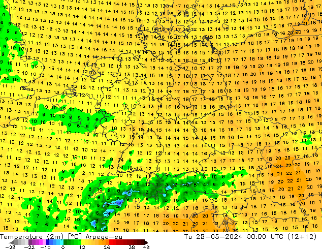 Temperaturkarte (2m) Arpege-eu Di 28.05.2024 00 UTC