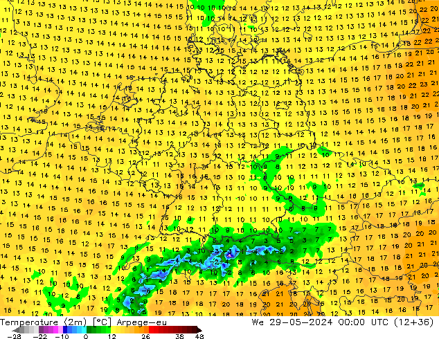 Temperature (2m) Arpege-eu We 29.05.2024 00 UTC