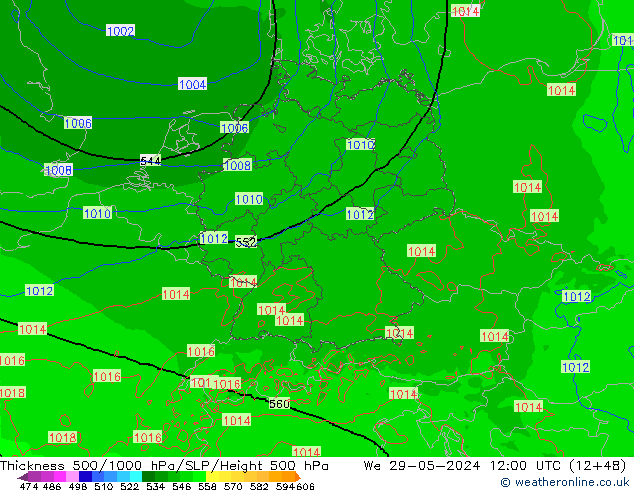 Thck 500-1000hPa Arpege-eu Qua 29.05.2024 12 UTC