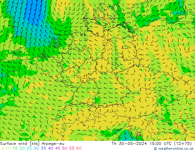 Surface wind Arpege-eu Th 30.05.2024 15 UTC