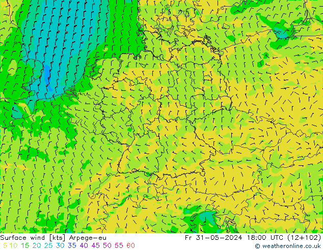 Surface wind Arpege-eu Fr 31.05.2024 18 UTC